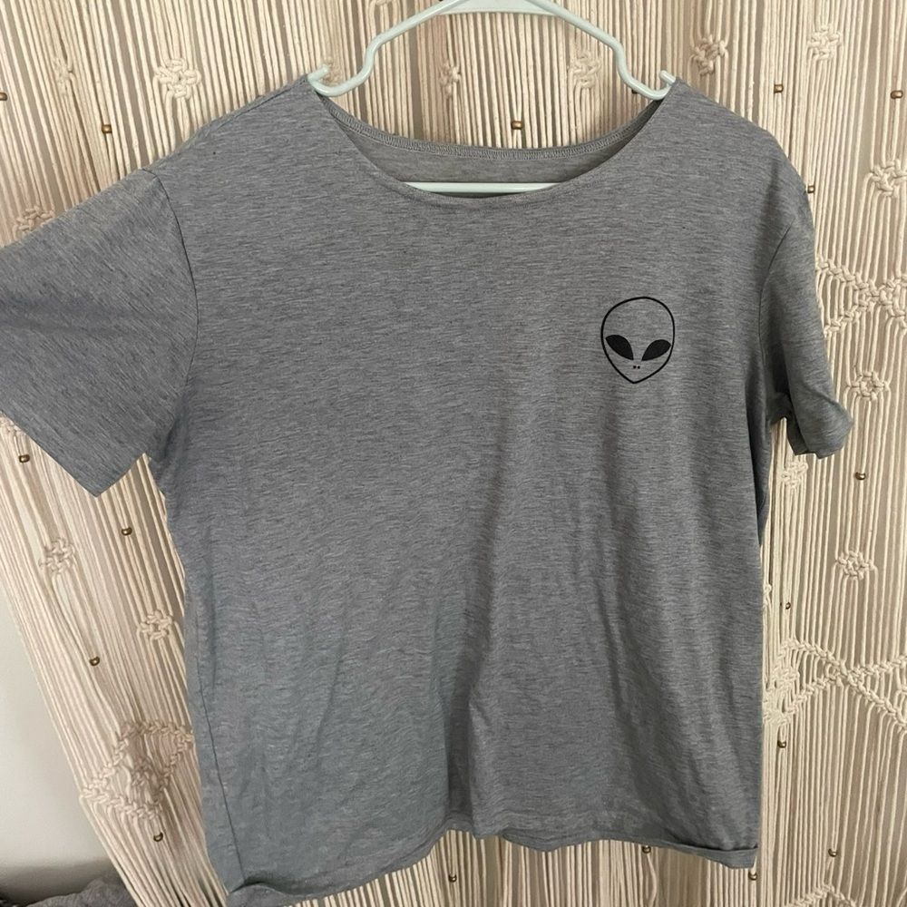 Gray Alien Print Kids T-Shirt
